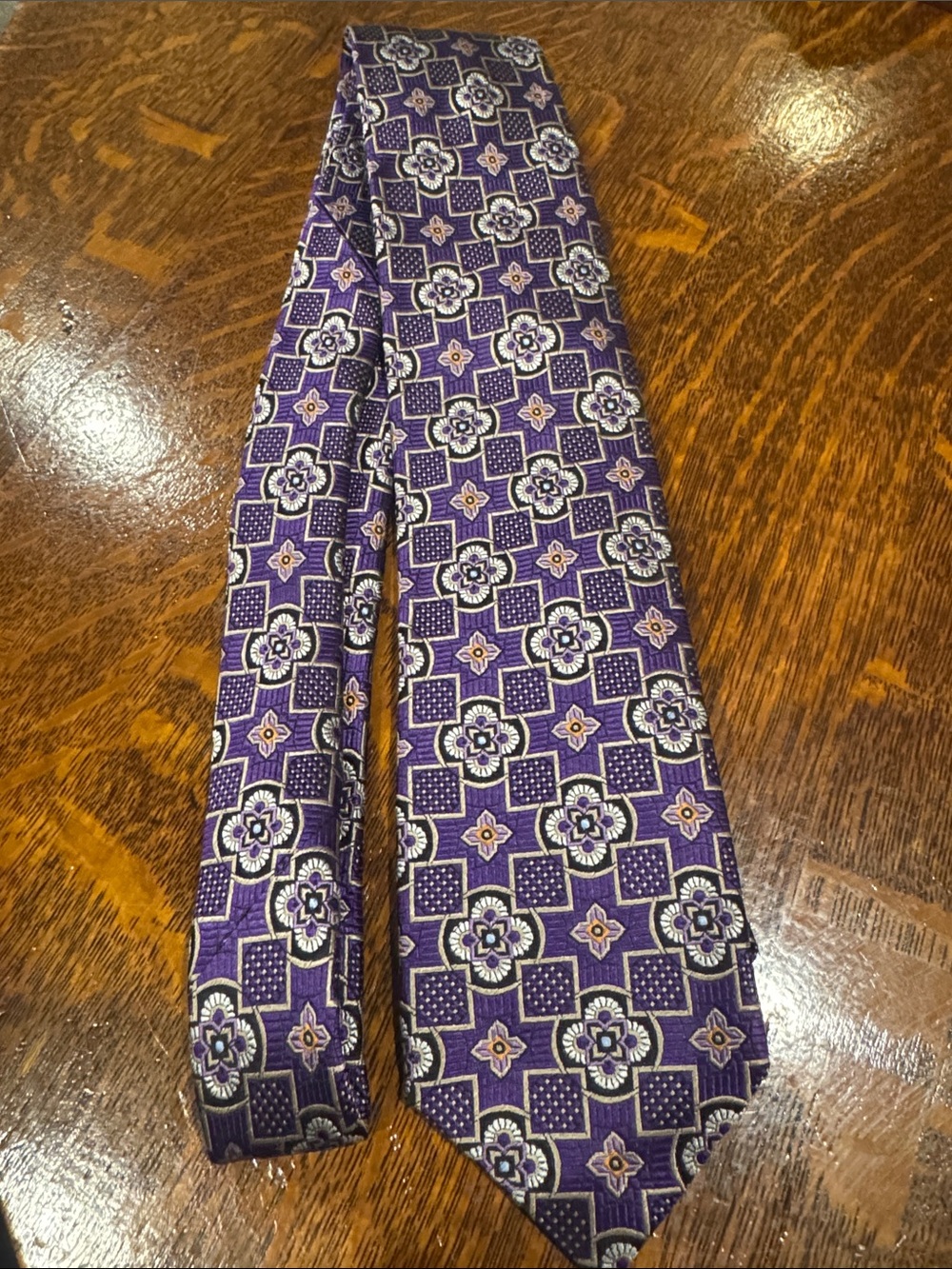 Purple Geometric Floral Men's Tie